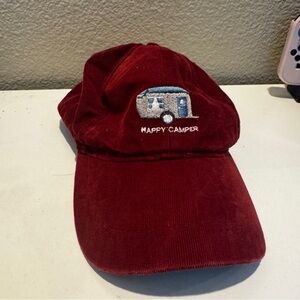 Unisex Happy Camper Hat Cap Adjustable Corduroy Burgundy Altered State Red